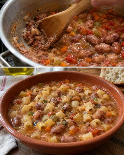 Pasta e fagioli borlotti: cremosa e rustica