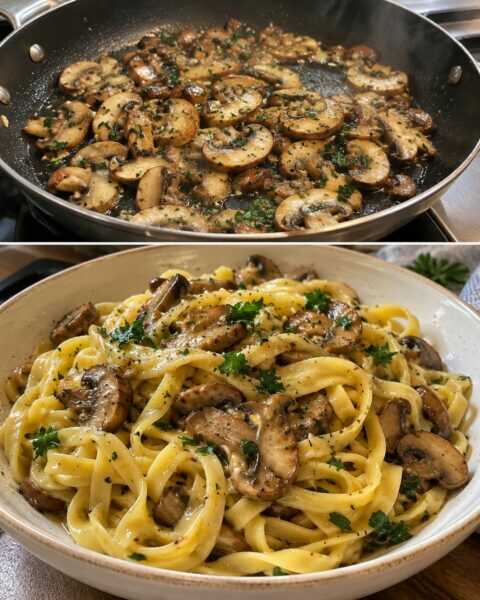 Tagliatelle ai funghi: fondo morbido, niente panna