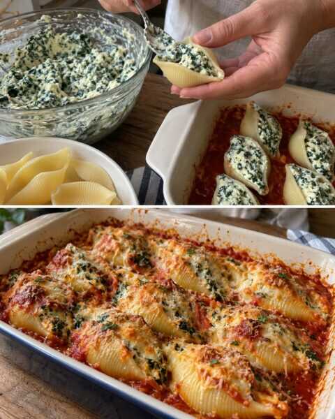 Conchiglioni ricotta e spinaci, ripieno cremoso