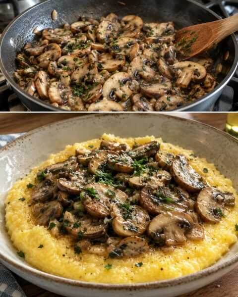 Polenta morbida con funghi trifolati
