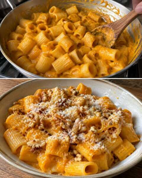 Pasta con crema di zucca e noci croccanti