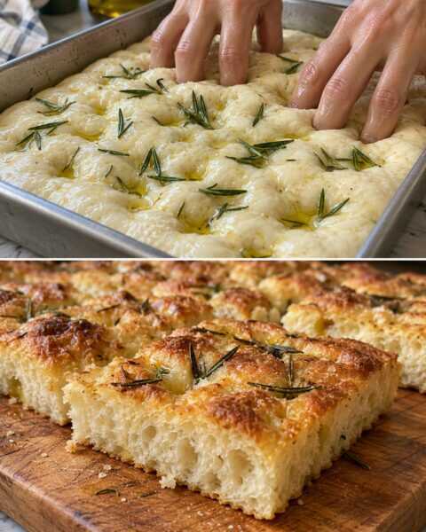 Focaccia al rosmarino, alta e morbida
