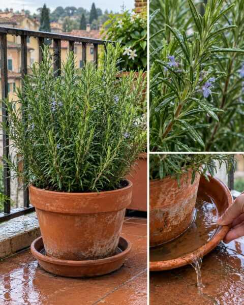 Rosmarino in vaso dopo la pioggia? Guarda il sottovaso