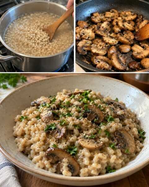 Orzotto ai funghi, cremoso senza panna