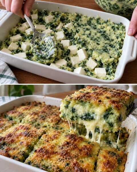 Sformato di patate e spinaci, con cuore filante