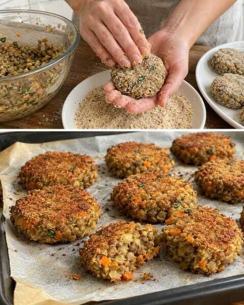 Polpette di lenticchie al forno, dorate fuori